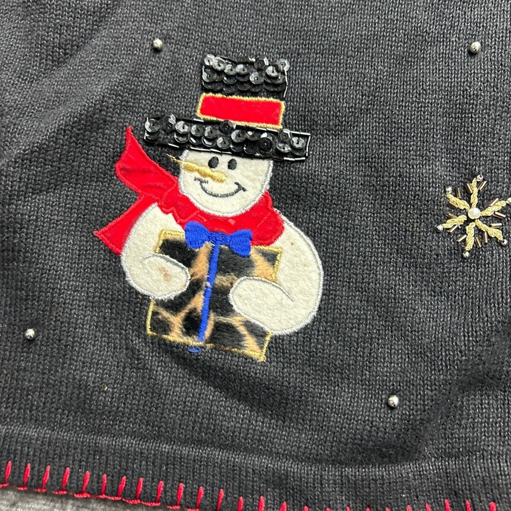 Christmas Sweater Vest Victoria Jones 2X Pearl Beaded Snowman Ugly - Picture 2 of 9